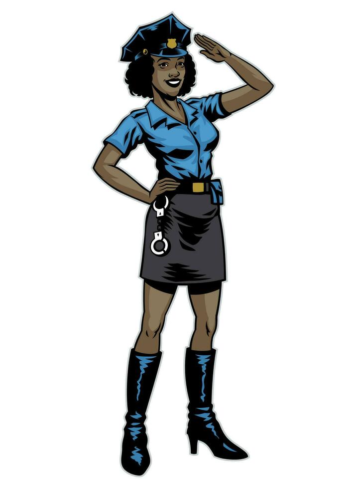 Black Women Police Saluting Pose vector