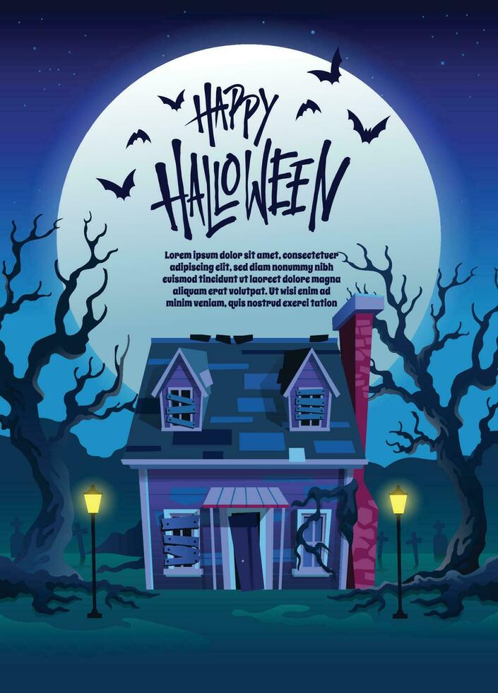 Halloween Greeting Design with Horror House vector