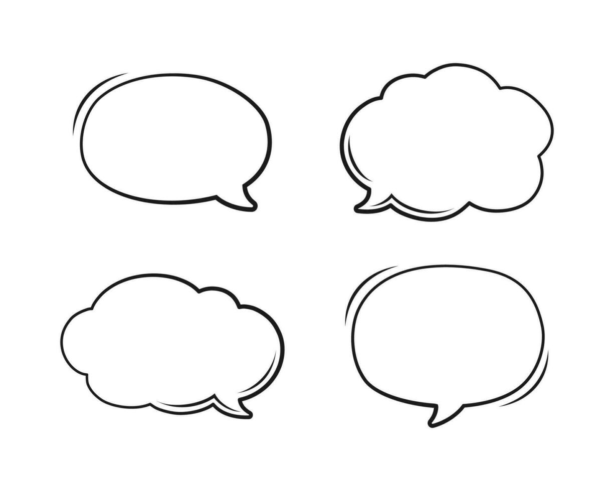 Comic speech bubble outline set. Retro empty comic bubble. Vector illustration doodle.