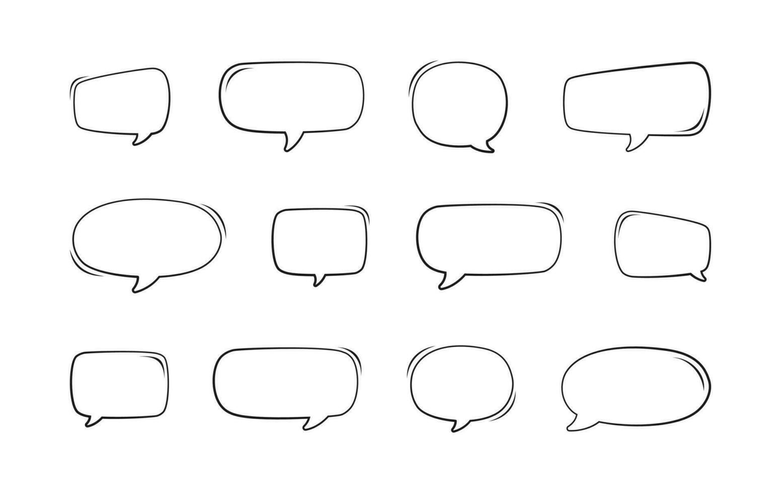 Comic speech bubble outline set. Retro empty comic bubble. Vector illustration doodle.