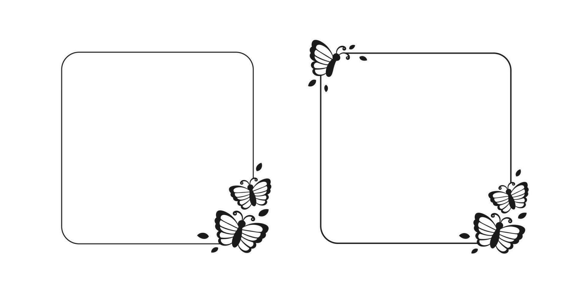 Cute Square Butterfly Frame Silhouette Set. Spring Summer Border Vector Illustration.