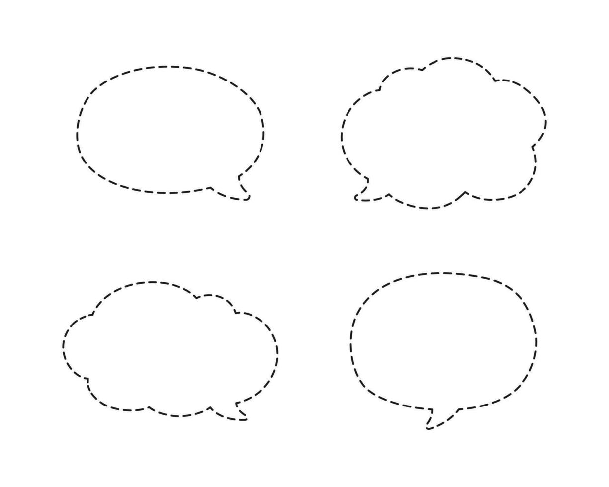 Geometric comic speech bubbles made of dotted dashed line set vector