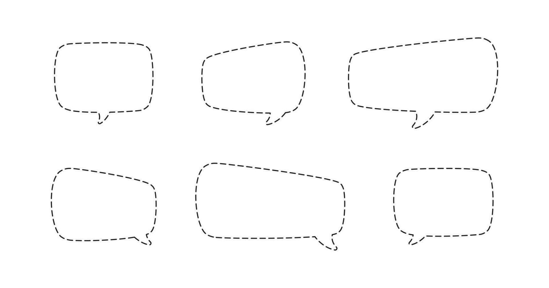 Geometric comic speech bubbles made of dotted dashed line set vector