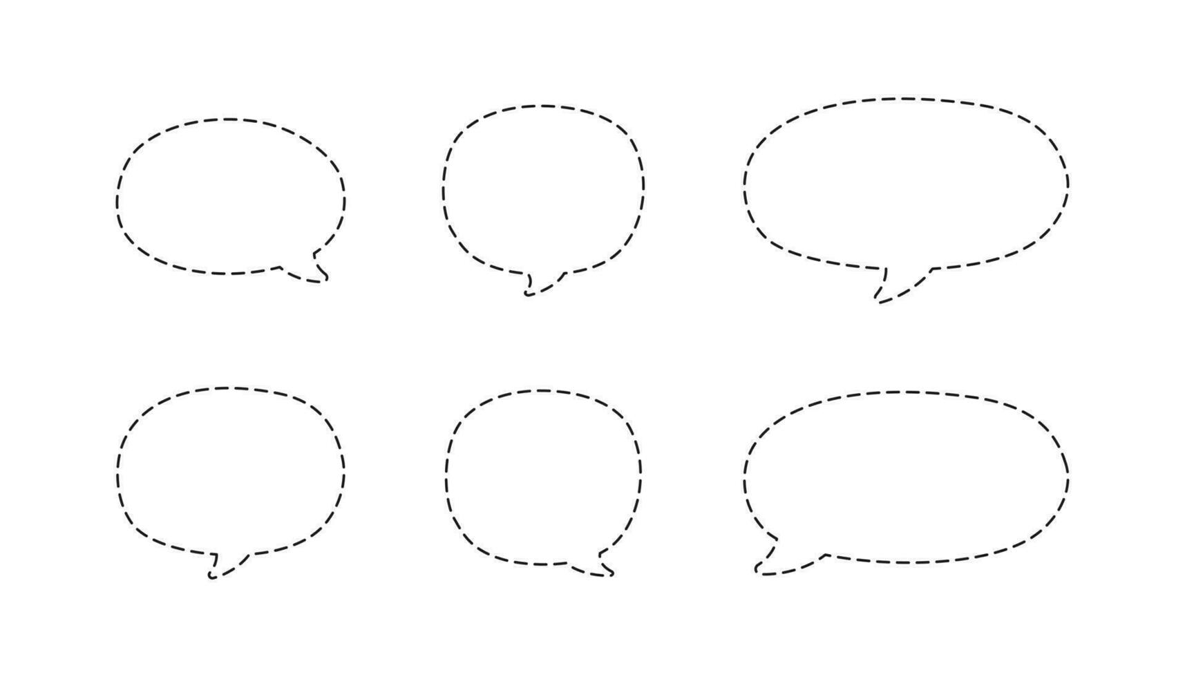 Geometric comic speech bubbles made of dotted dashed line set vector