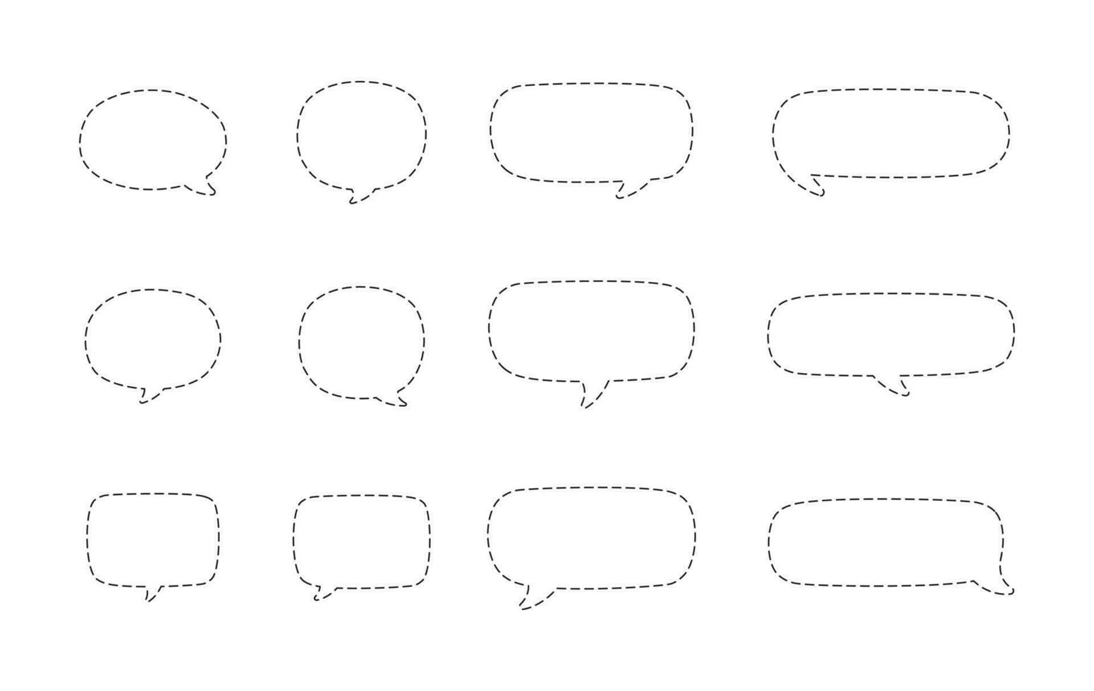 Geometric comic speech bubbles made of dotted dashed line set vector