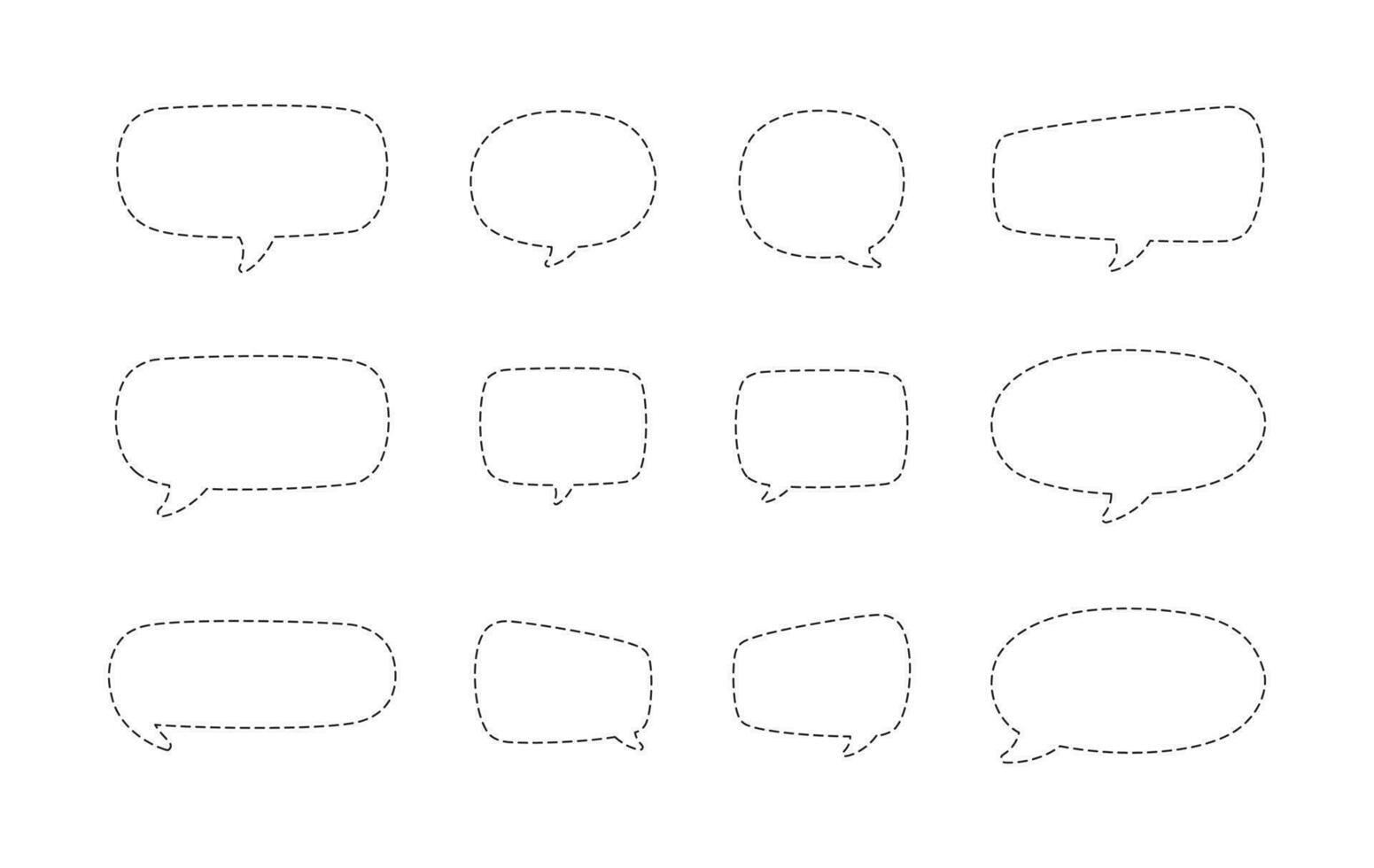 Geometric comic speech bubbles made of dotted dashed line set vector