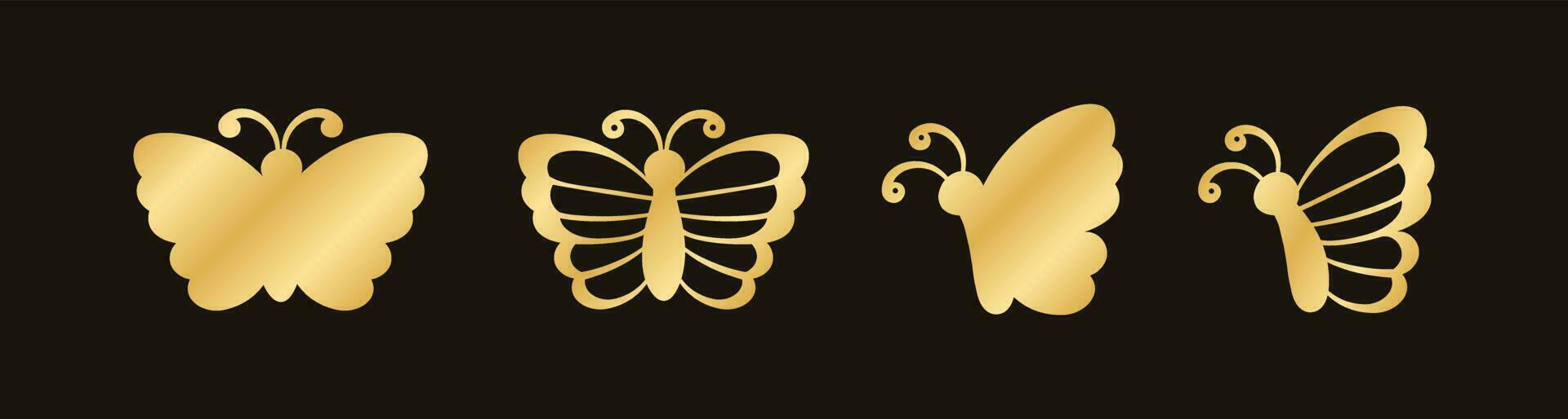 Gold Butterfly Logo Collection. Abstract golden butterfly silhouette icon vector illustration.