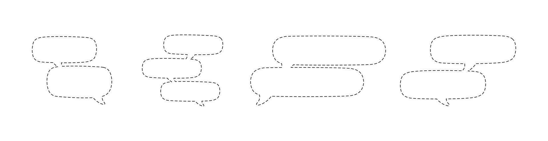 Geometric comic speech bubbles made of dotted dashed line set vector