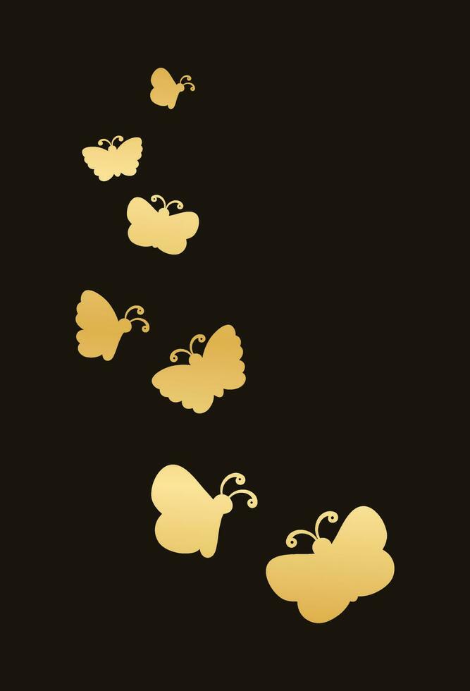 Golden butterflies vector illustration. Beautiful gold butterfly silhouettes with different shapes wings. For invitation, fashion, decorative abstract design elements.