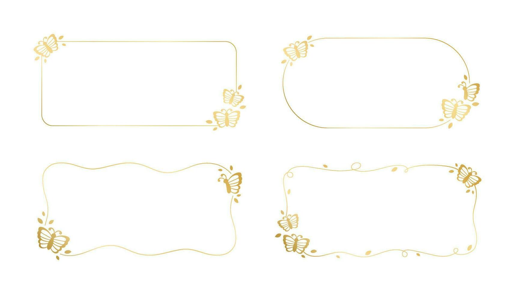Gold frame with butterflies vector illustration. Abstract golden doodle border for spring summer elegant design elements