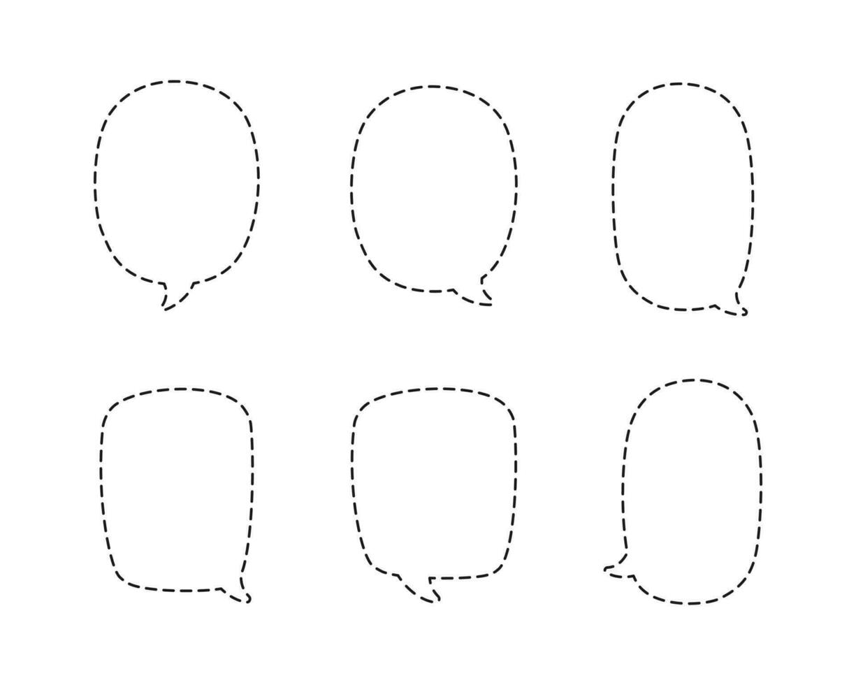 Comic speech bubbles made of dotted dashed line set vector