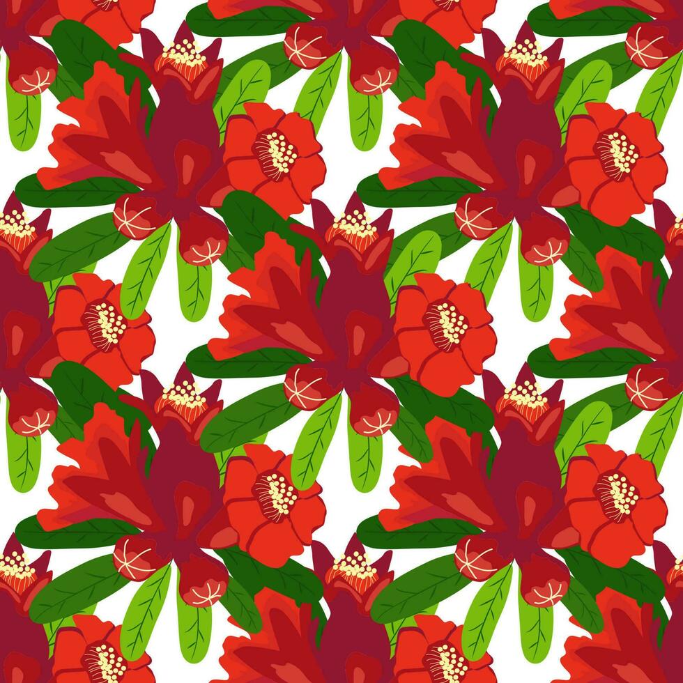 Pomegranate flowers Seamless pattern. Bright leaves and flowers. Shana Tova seamless pattern. Jewish New Year vector