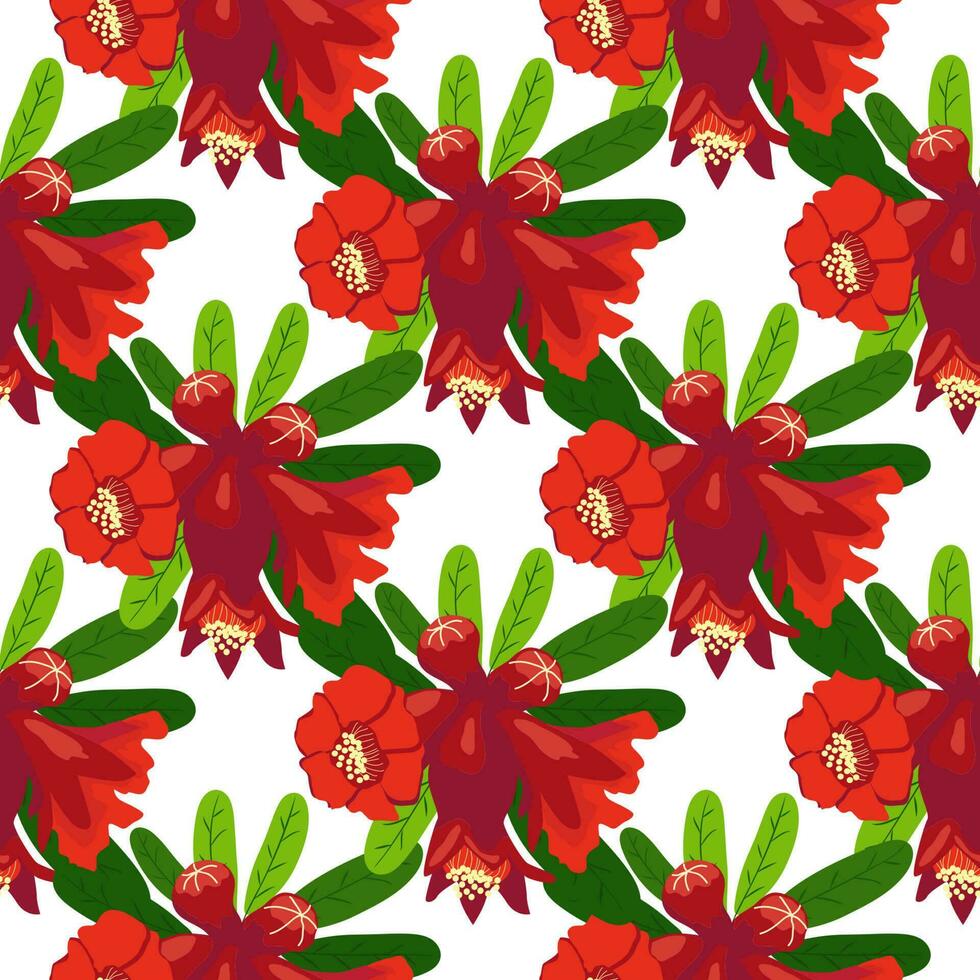 Pomegranate flowers Seamless pattern. Bright leaves and flowers. Shana Tova seamless pattern. Jewish New Year vector