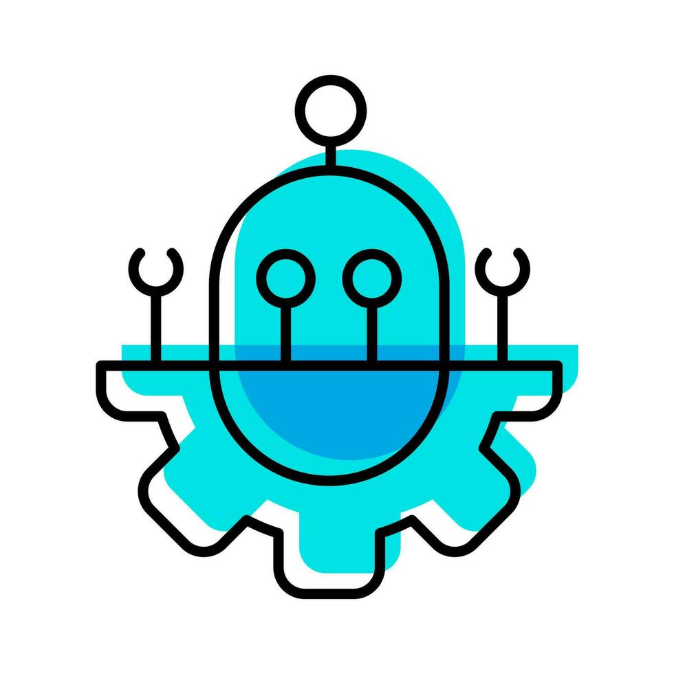 gear with robot machine industry outline icon vector illustration