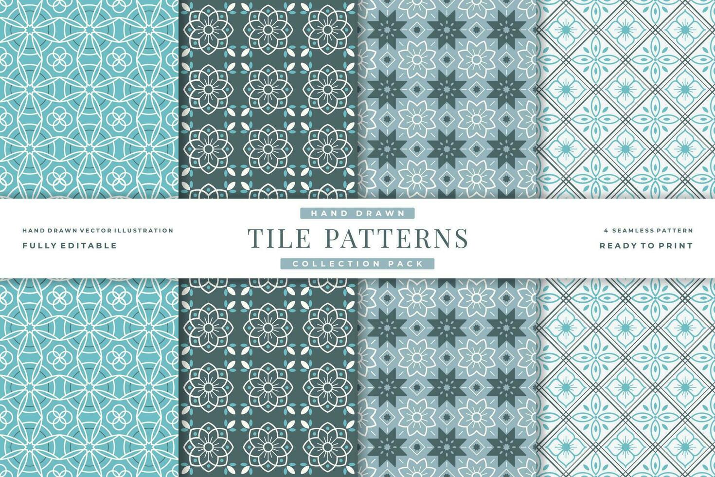 vintage tiles seamless patterns collection vector