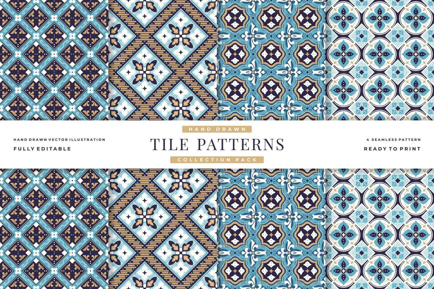 vintage tile seamless patterns collection vector