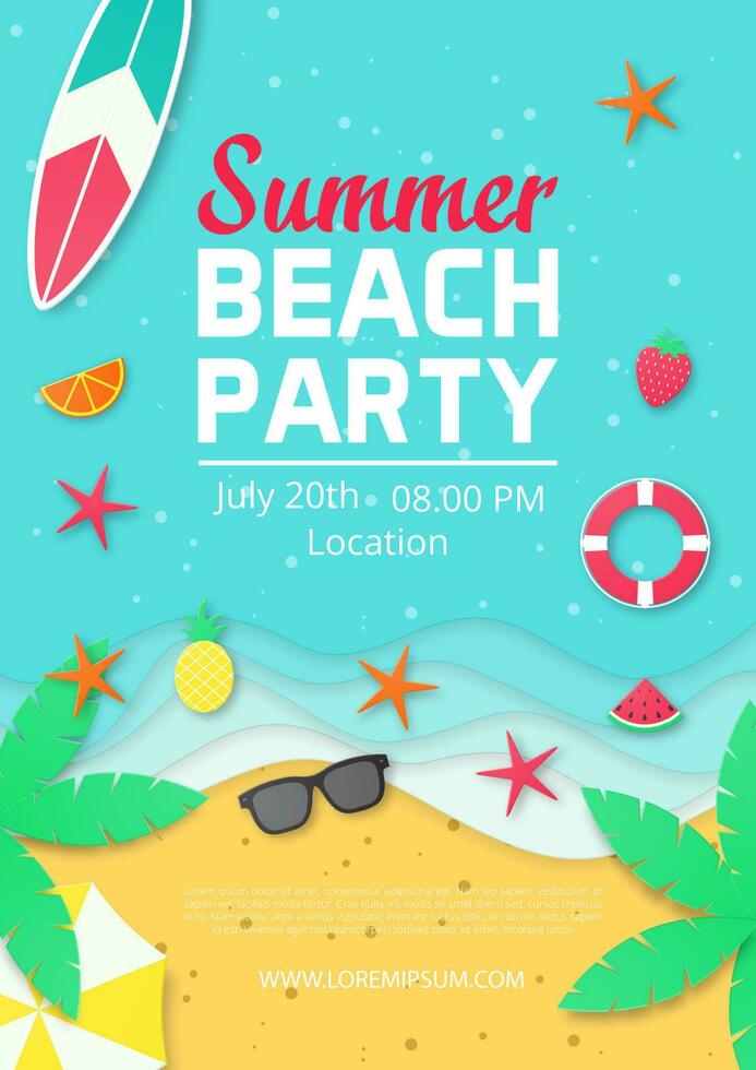 Summer party vector banner. Paper cut style.
