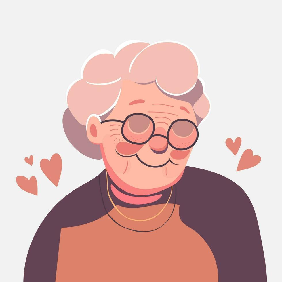 Cute grandmother in cartoon style isolated on gray background. Vector