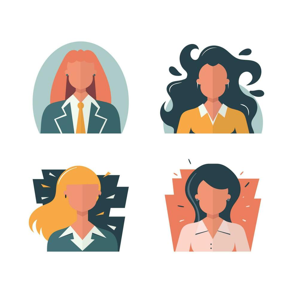 Collection of various female faces illustrations. Bundle of girl icon. Vector. Flat design in trendy colors vector