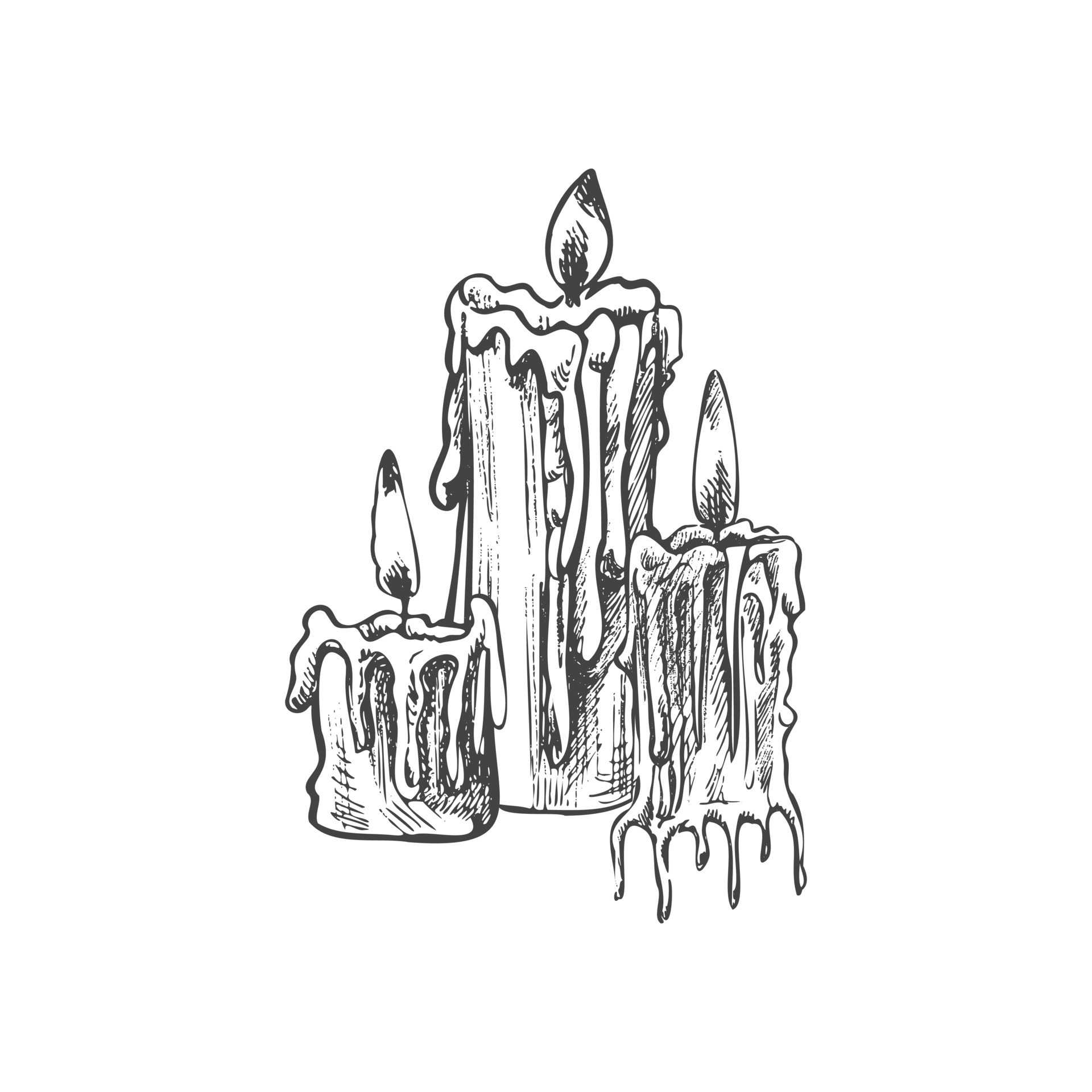 Hand drawn sketch of burning candles. Vector illustration of a vintage