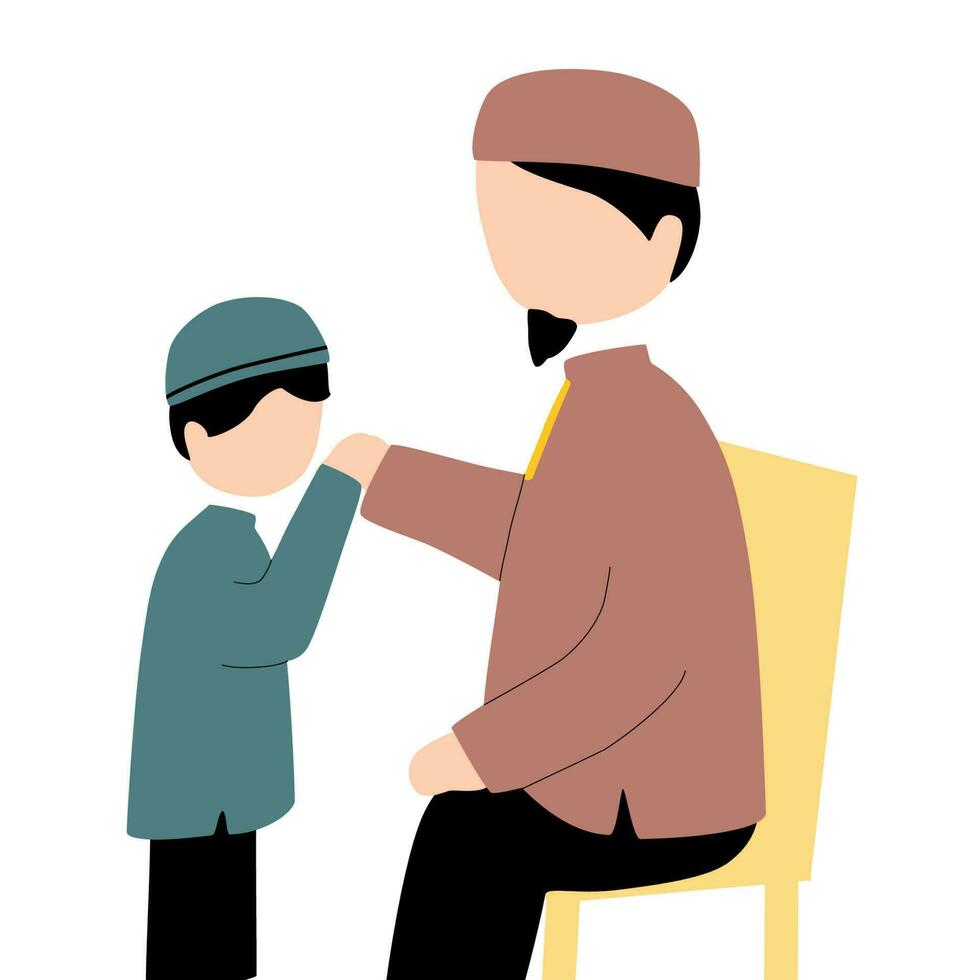 Father and his son greeting illustration vector