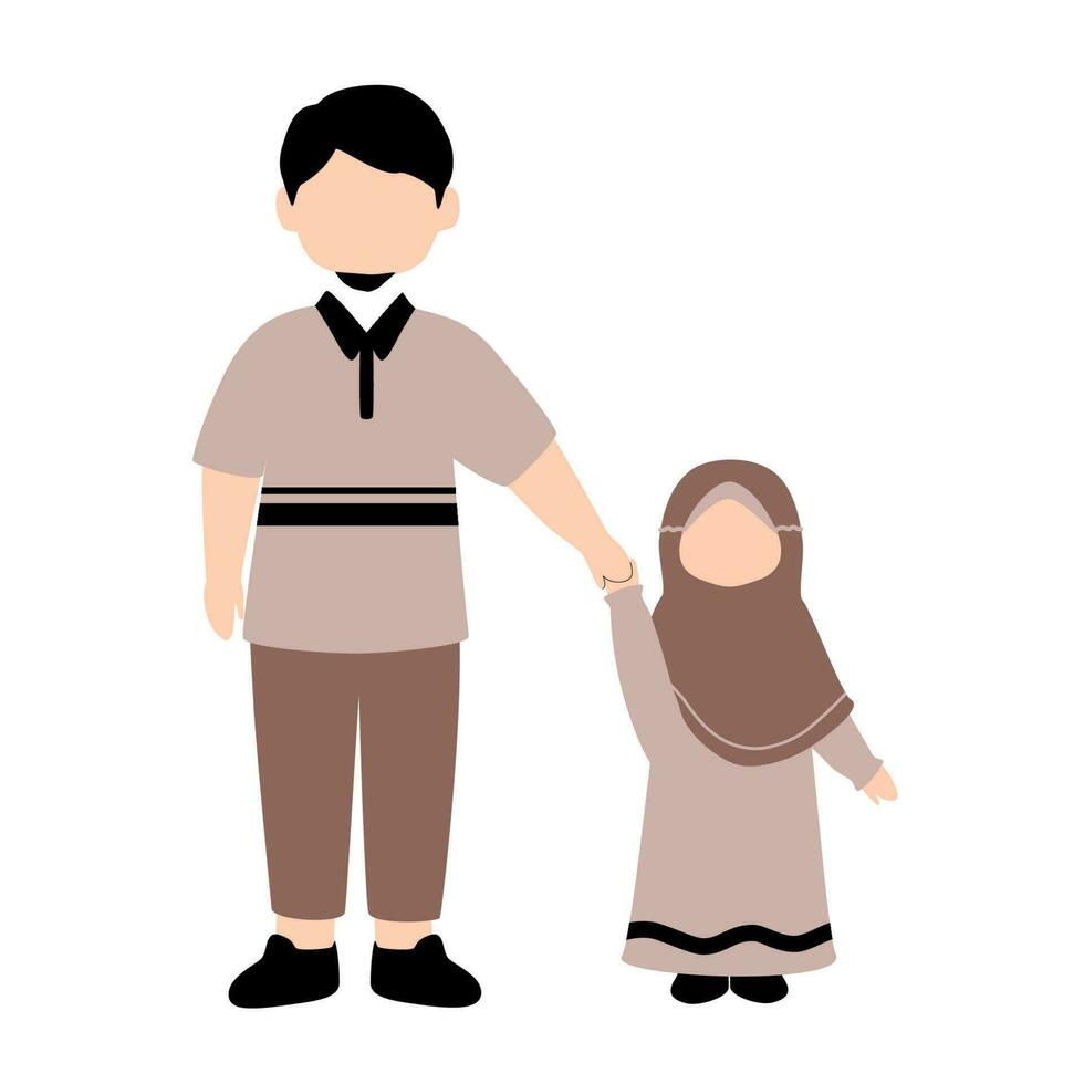 Muslim father and his daughter standing illustration vector