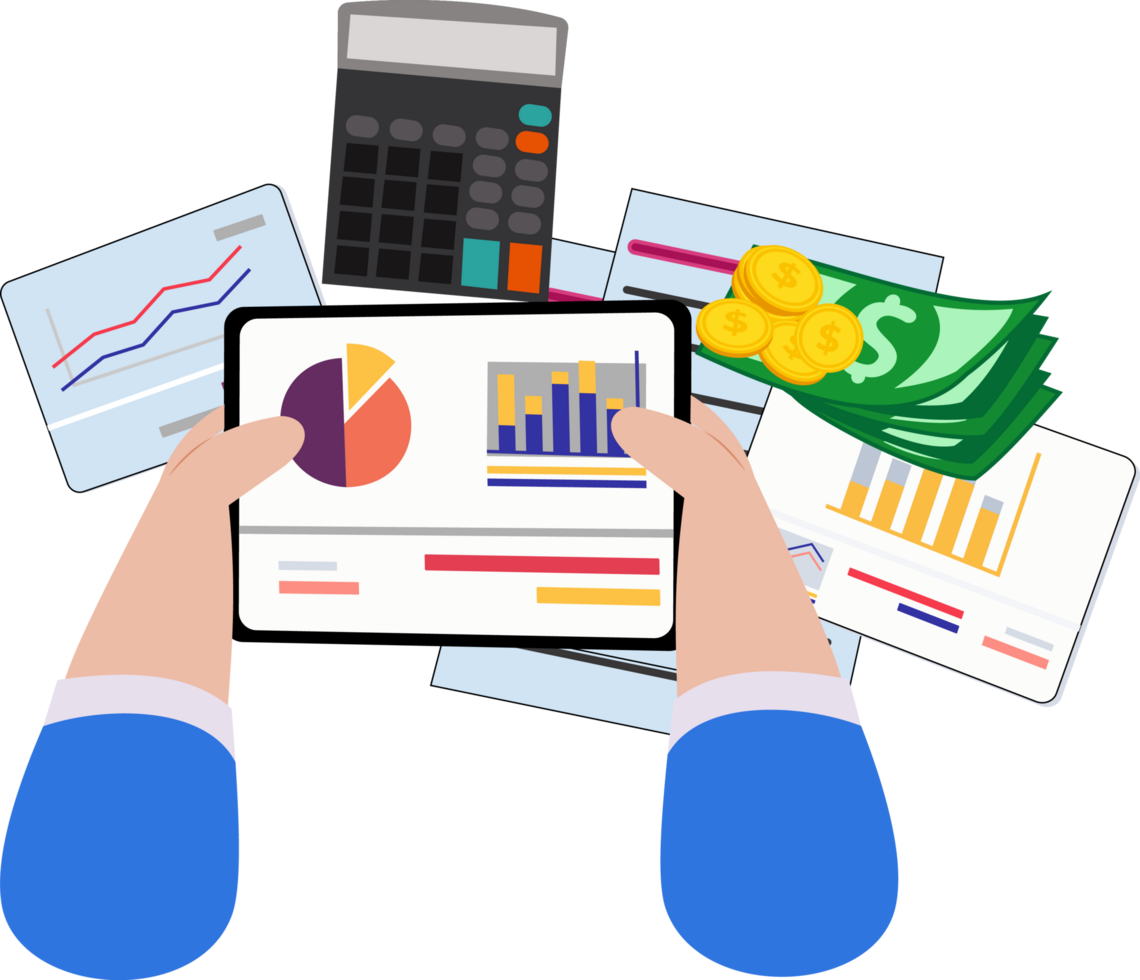 homme d'affaire Faire Les données une analyse en utilisant carnet. affaires analyste. investissement concept. affaires document graphique png