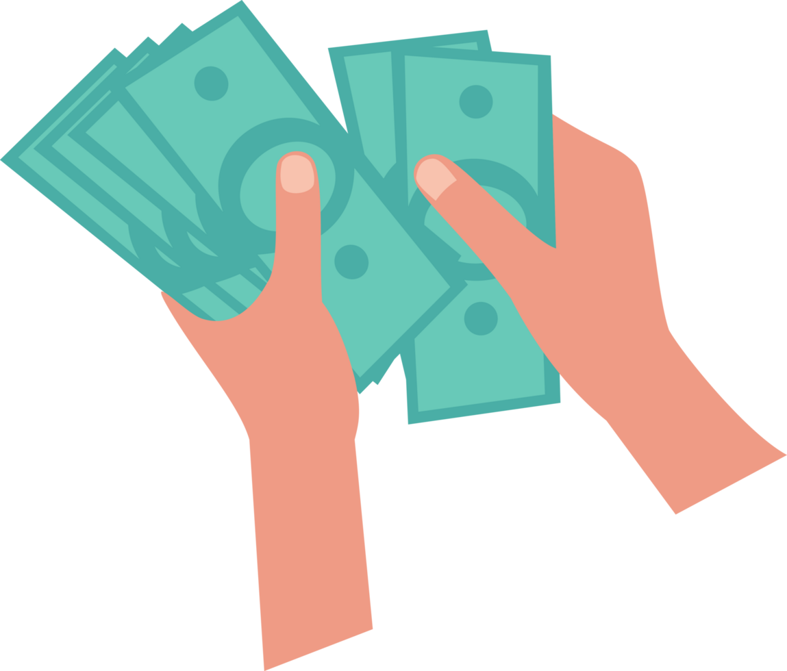 icon of hand holding dollar bill. illustration of hand counting money png