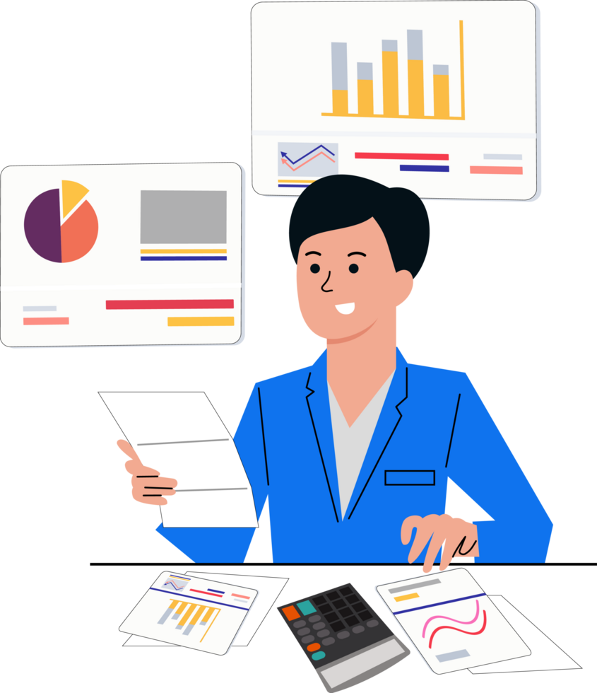 business report analysis. office worker concept checking business png