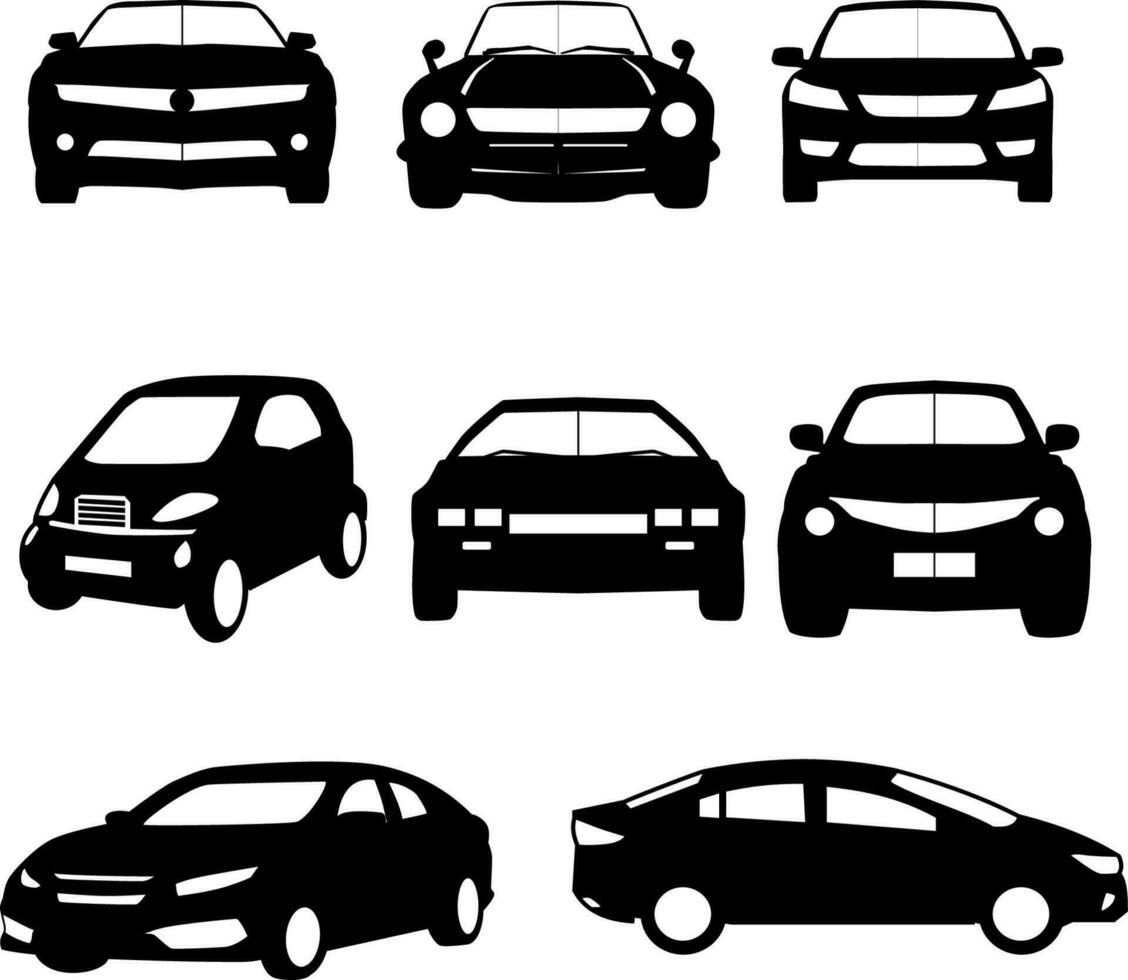 Set of differents cars silhouette on white background vector