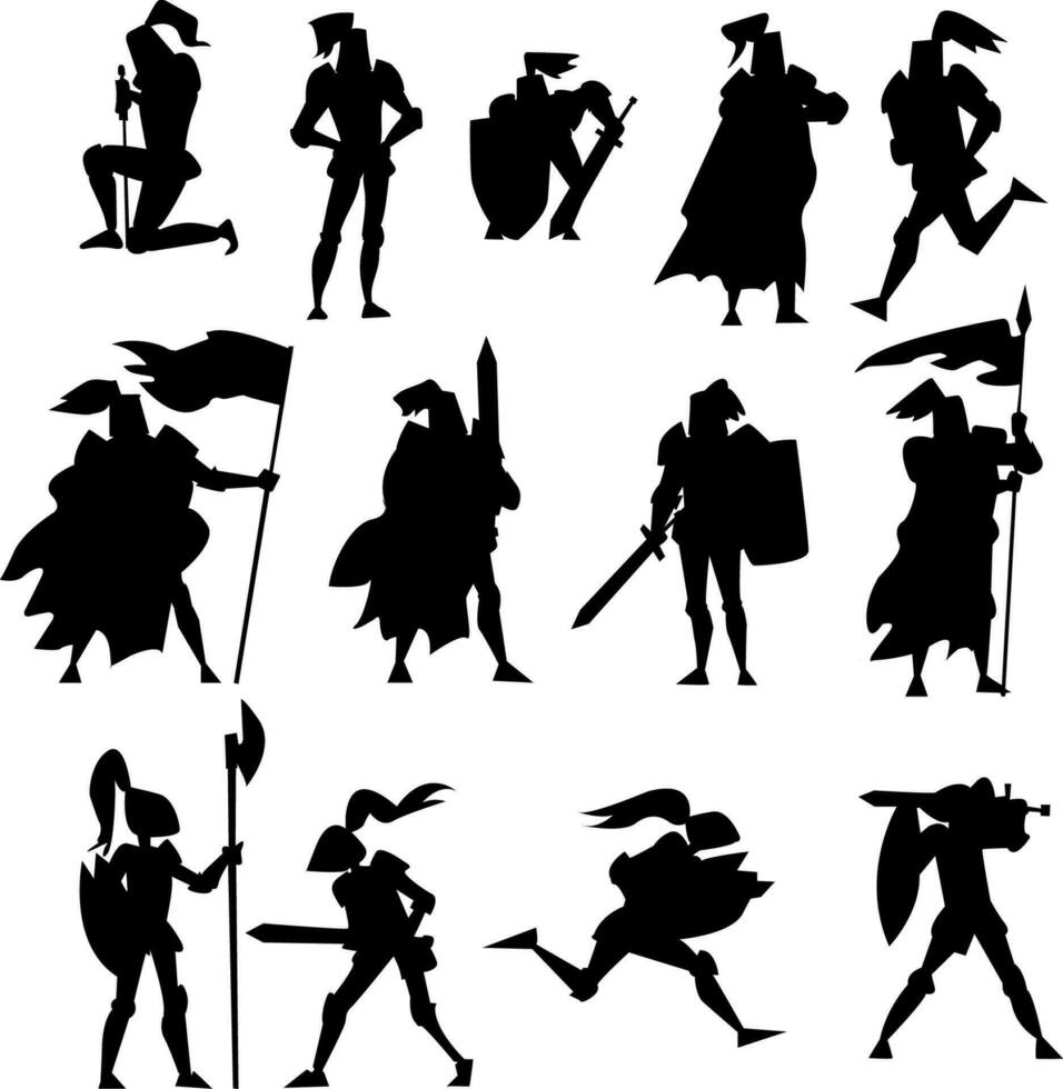 Set of differents warrior silhouette vector illustration