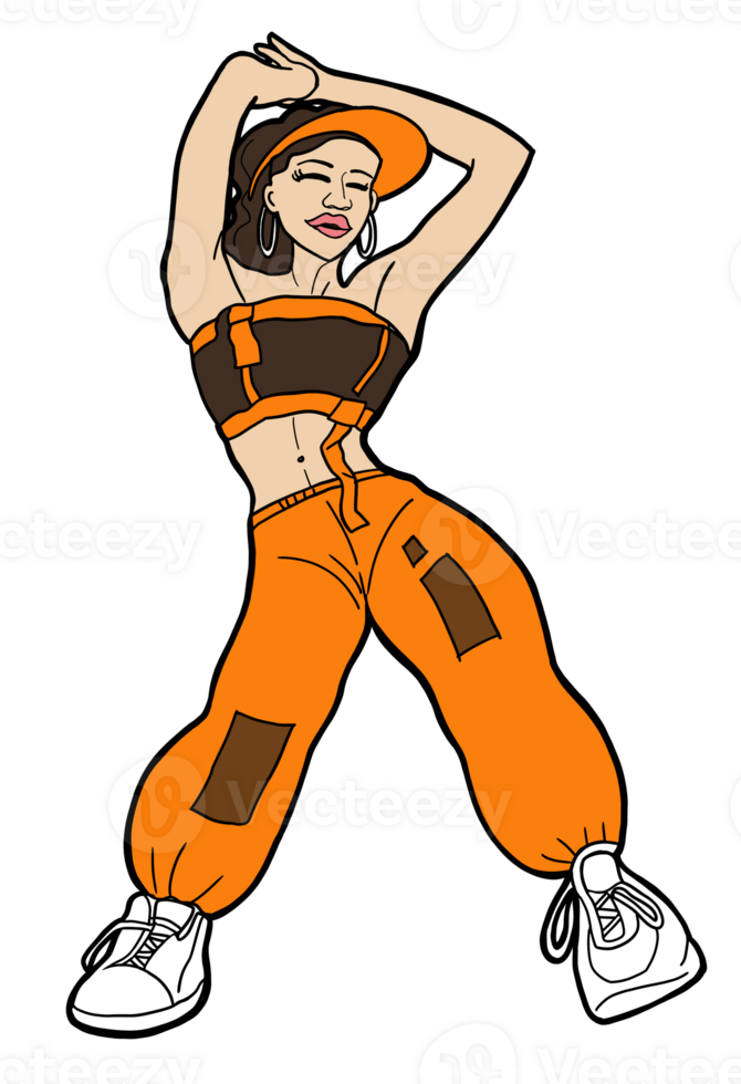 Cartoon girl  dance Gen Z fashion png