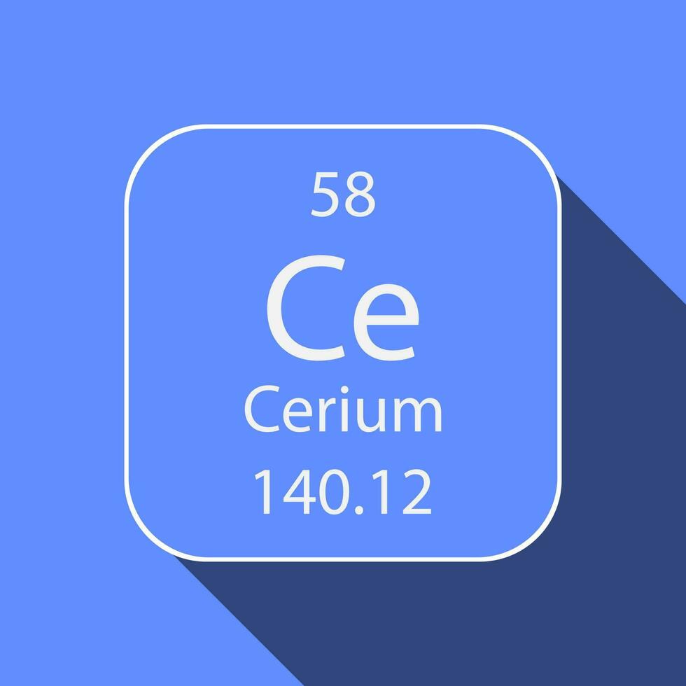Cerium symbol with long shadow design. Chemical element of the periodic table. Vector illustration.