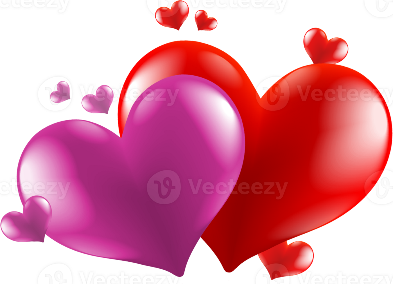 Heart shapes in red colors. Cute and romantic decoration for love design concept png