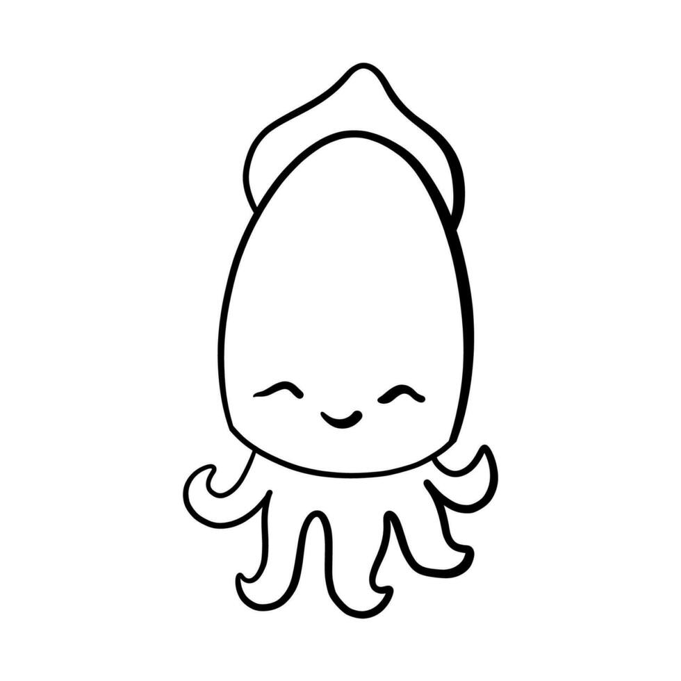 Squid animal cartoon character isolated on white background. vector