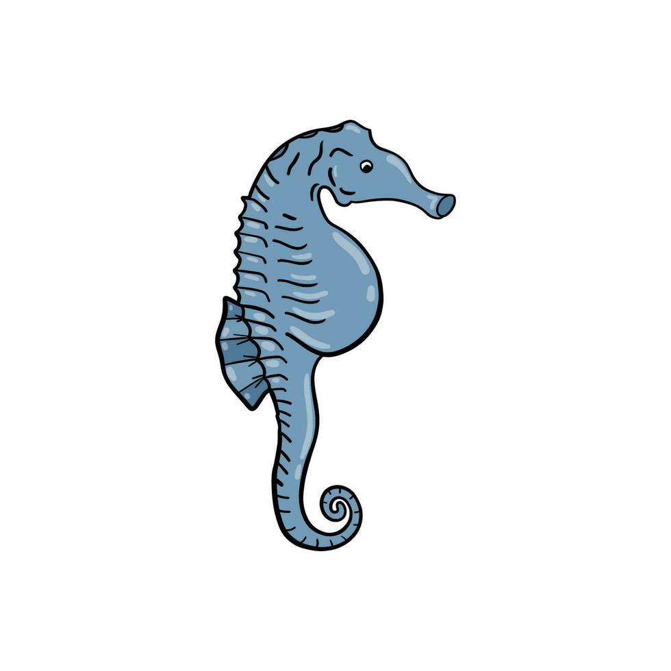 Seahorse, Scandinavian style hippocampus, hand drawn, beautiful detailed turquoise vector