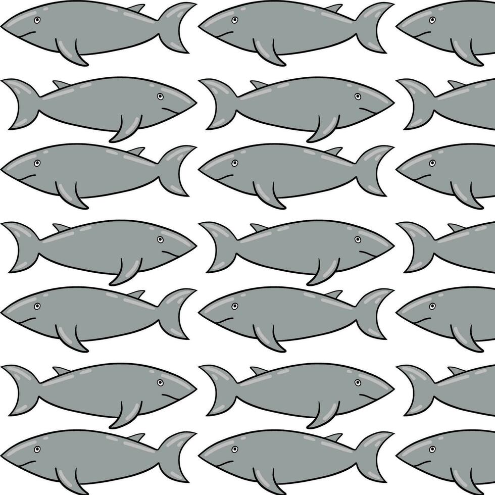 Vector abstract seamless pattern on the theme of the sea, travel, adventure and discovery. Vintage repeat background with hand drawn sketches of fish, shark, tuna