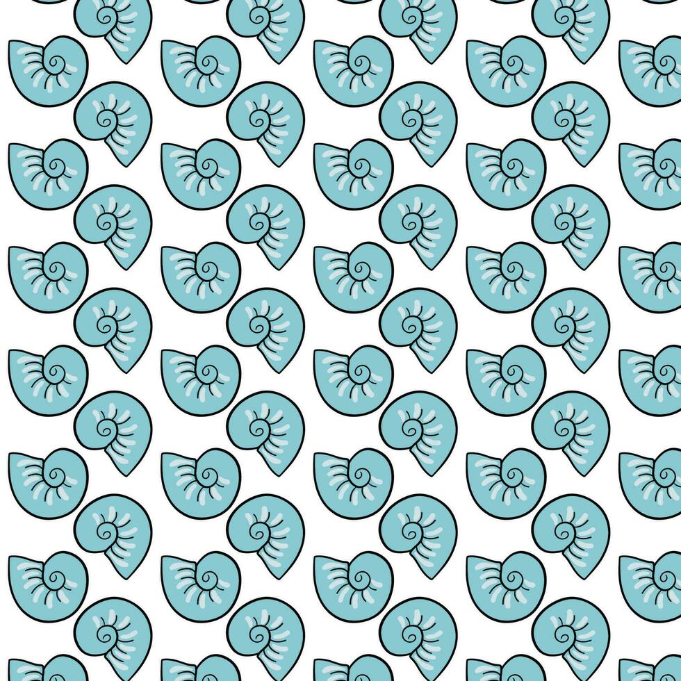 Vector abstract seamless pattern on the theme of the sea, travel, adventure and discovery. Vintage repeating background with hand drawn seashell sketches.