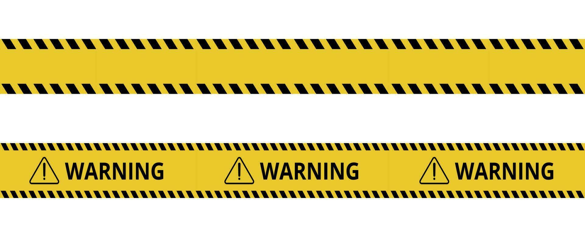 Construction border. Warning caution sign. Black and yellow line. Seamless barrier. Included brushes vector