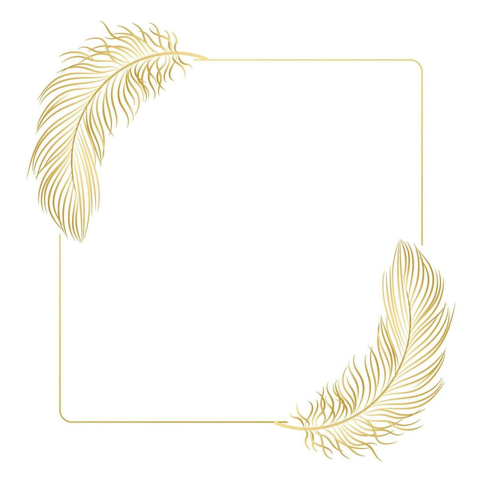 dorado lujo marco con pájaro plumas aislado en blanco antecedentes. diseño para invitaciones, tarjetas, vector