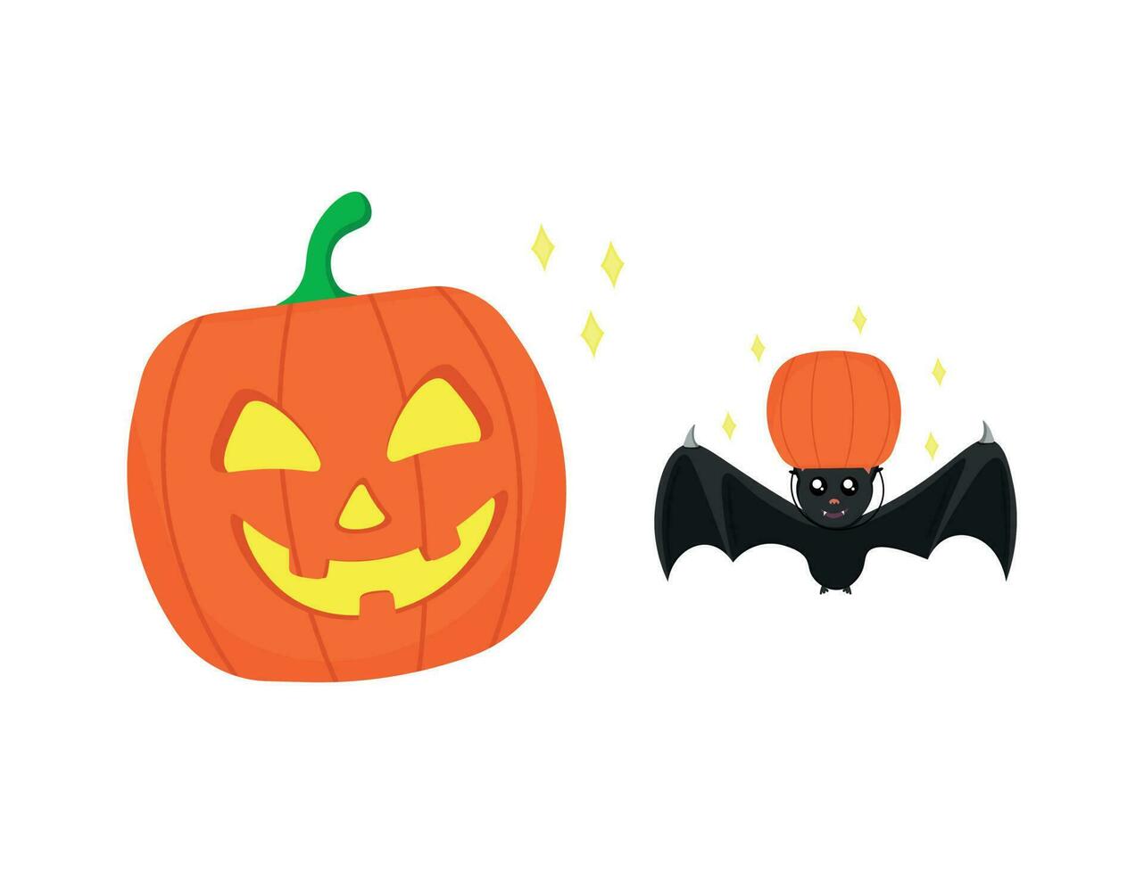 Pumpkin and Bat with Pumpkin Bucket vector