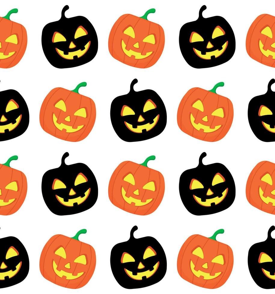 Seamless pattern with smiling pumpkin lantern jack o lantern. Vector illustration