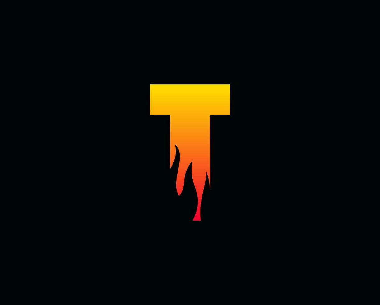 t letra fuego logo diseño fuego ilustración vector