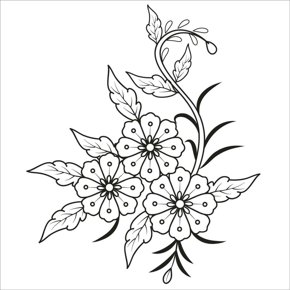 Set of different flower line on white background. Flowers drawing with line-art on white backgrounds. vector