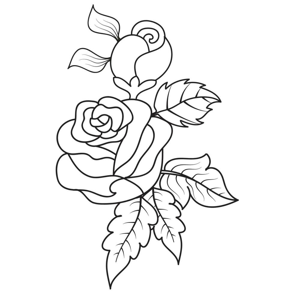 Set of different flower line on white background. Flowers drawing with line-art on white backgrounds. vector