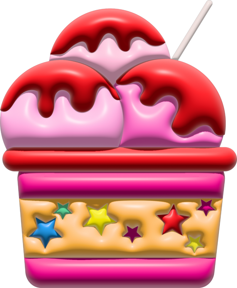 3d illustration. Cup of ice cream. Many colors. png