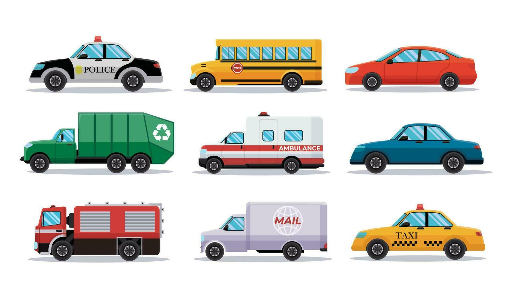 conjunto de coche vehículos transporte en plano estilo vector ilustración