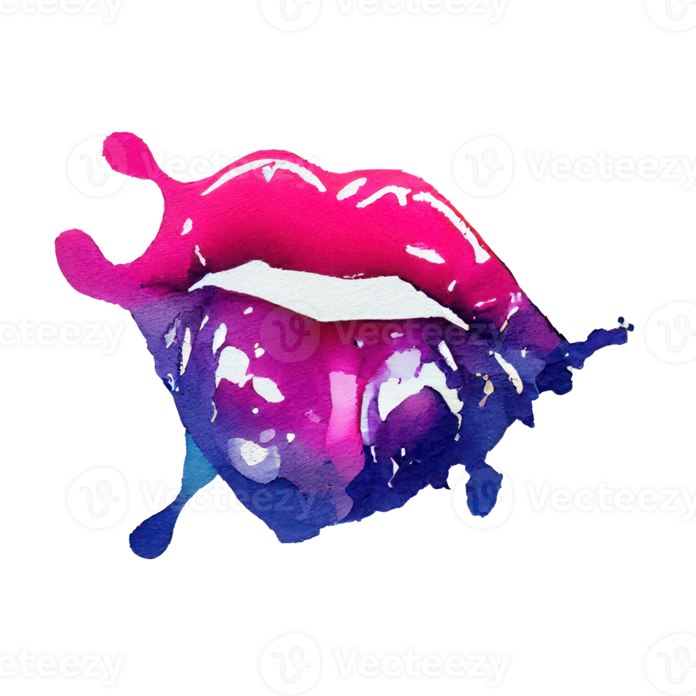 Pinky red lips with mouth slightly open and teeth visible with dripping color on the bottom . png