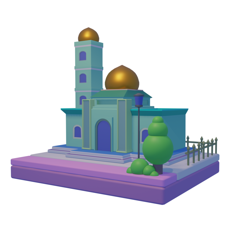 3D mosque or palace cartoon design. Architecture element isolated on transparent background. PRO PNG