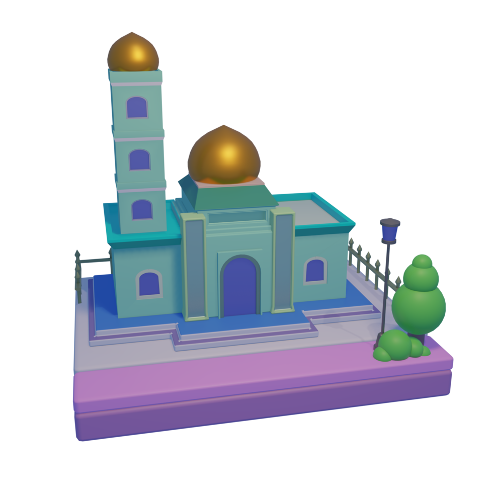 3D mosque or palace cartoon design. Architecture element isolated on transparent background. PRO PNG